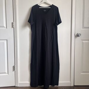 D&Co. Essentials Black V-Neck Short Sleeve Maxi Dress Sz L Basic Minimalist